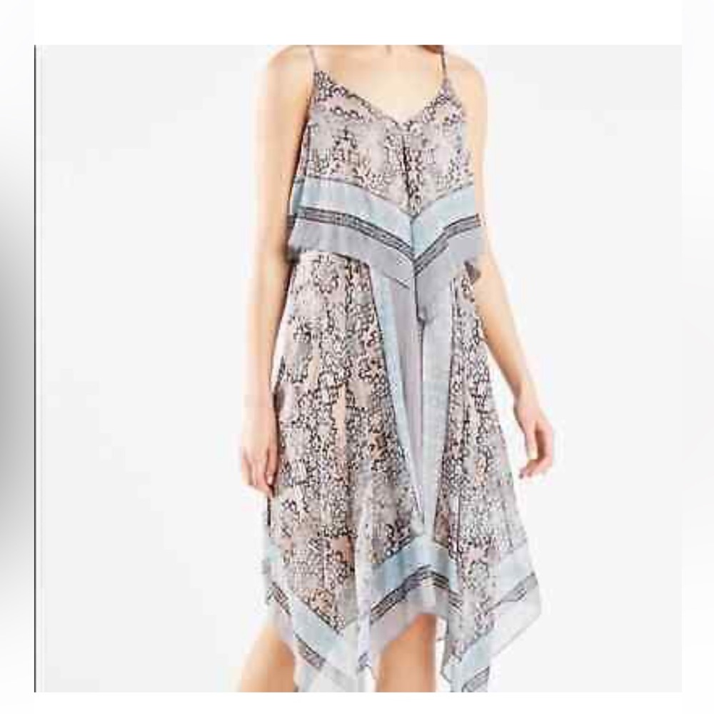 NWT BCBGMAXAZRIA Novah Handkerchief Hem Silk Chiffon Dress sz XXS